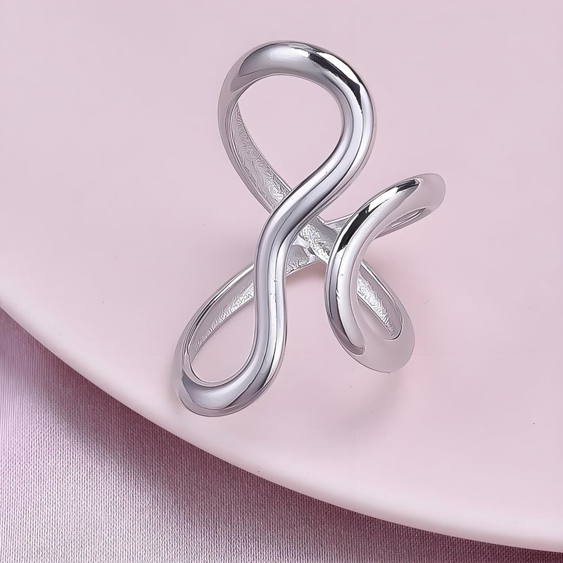 AiTURE Chunky Rings For Women, Gold Silver Thumb Ring Asymmetrical Wavy Curve Ring Adjustable Non Tarnish Dainty Stainless Steel New Year Anniversary Birthday Jewelry Gift - Image 3